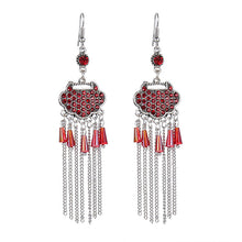 Load image into Gallery viewer, Creative Long Life Lock Retro Tassel Earrings Women's Full Diamond Long Style Temperament Earrings