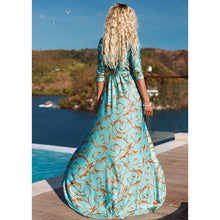 Load image into Gallery viewer, Women's print slim dress mid-sleeved V-neck maxi skirt