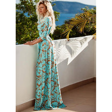 Load image into Gallery viewer, Women's print slim dress mid-sleeved V-neck maxi skirt
