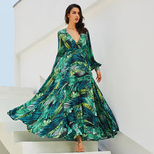Load image into Gallery viewer, Spring and Summer New Print Dress V-neck Balloon Sleeve 3-color Dress