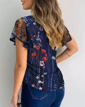 Load image into Gallery viewer, Popular Flower Embroidery Perspective Mesh Ruffle Sleeve Hollow Casual Top