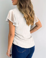 Load image into Gallery viewer, Popular Flower Embroidery Perspective Mesh Ruffle Sleeve Hollow Casual Top