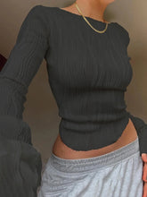 Load image into Gallery viewer, 2024 Ruched Long Sleeve T Shirts Women Casual White Skinny Black Basic Tee Fashion Street Cropped Top Y2K Clothes T-shirt