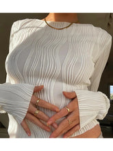 Load image into Gallery viewer, 2024 Ruched Long Sleeve T Shirts Women Casual White Skinny Black Basic Tee Fashion Street Cropped Top Y2K Clothes T-shirt