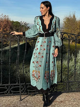 Load image into Gallery viewer, 2025 New In Patchwork Print Maxi Dress For Women Elegant Long Lantern Sleeve Chic Floral Long Dress Female Beach Party Vestidos
