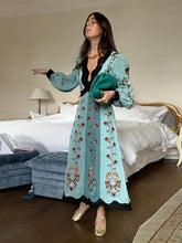 Load image into Gallery viewer, 2025 New In Patchwork Print Maxi Dress For Women Elegant Long Lantern Sleeve Chic Floral Long Dress Female Beach Party Vestidos