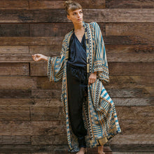 Load image into Gallery viewer, New Green Geometric Cardigan Loose Plus Size Beach Sunscreen Coat Bikini Blouse Swimsuit with Women Outside