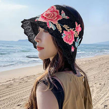 Load image into Gallery viewer, Spring and summer women's ethnic style embroidery cotton empty top beach hat sun protection face sun hat foldable sun hat