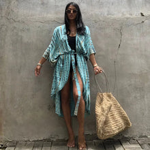 Load image into Gallery viewer, Beach Cover Ups for Swimwear Women Black Tie Dye Kimono Swimsuit Cape Summer Dress 2022 Beachwear Outfits Sales