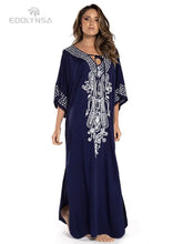 Load image into Gallery viewer, Boho Quick-drying Long Kaftan Bikini Cover-ups Retro Plus Size Summer Dress Women Clothing Beach Wear Swim Suit Cover Up Q831