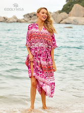 Load image into Gallery viewer, Boho Quick-drying Long Kaftan Bikini Cover-ups Retro Plus Size Summer Dress Women Clothing Beach Wear Swim Suit Cover Up Q831