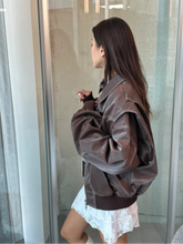 Load image into Gallery viewer, Casual Zipper Solid Color Women's Pu Leather Jacket Retro Lapel Long Sleeved Short Coat 2024 Ladies High Street Fall Outerwears