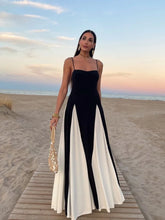 Load image into Gallery viewer, Elegant Black White Contrasting Women Sling Dress Fashion Backless Sleeveless High Waist Maxi Dresses Female Party A-line Robes