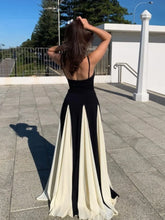 Load image into Gallery viewer, Elegant Black White Contrasting Women Sling Dress Fashion Backless Sleeveless High Waist Maxi Dresses Female Party A-line Robes