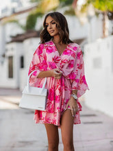 Load image into Gallery viewer, Elegant Office Dress For Wome's Casual Bat Sleeve Flowers Print Bohemian Beach Vacation Sundress Women Summer Ruffl Mini Dresses