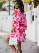 Load image into Gallery viewer, Elegant Office Dress For Wome's Casual Bat Sleeve Flowers Print Bohemian Beach Vacation Sundress Women Summer Ruffl Mini Dresses