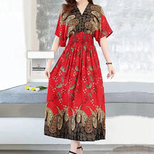 Load image into Gallery viewer, Elegant Sweet Bohemian Style V-neck Elastic Waist Loose Large Swing Flower Printed Girls Summer Dress for Woman 2023  Skirt