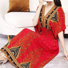 Load image into Gallery viewer, Elegant Sweet Bohemian Style V-neck Elastic Waist Loose Large Swing Flower Printed Girls Summer Dress for Woman 2023  Skirt