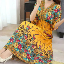 Load image into Gallery viewer, Elegant Sweet Bohemian Style V-neck Elastic Waist Loose Large Swing Flower Printed Girls Summer Dress for Woman 2023  Skirt