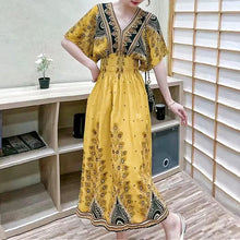 Load image into Gallery viewer, Elegant Sweet Bohemian Style V-neck Elastic Waist Loose Large Swing Flower Printed Girls Summer Dress for Woman 2023  Skirt