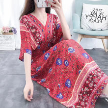 Load image into Gallery viewer, Elegant Sweet Bohemian Style V-neck Elastic Waist Loose Large Swing Flower Printed Girls Summer Dress for Woman 2023  Skirt