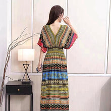 Load image into Gallery viewer, Elegant Sweet Bohemian Style V-neck Elastic Waist Loose Large Swing Flower Printed Girls Summer Dress for Woman 2023  Skirt