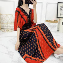 Load image into Gallery viewer, Elegant Sweet Bohemian Style V-neck Elastic Waist Loose Large Swing Flower Printed Girls Summer Dress for Woman 2023  Skirt