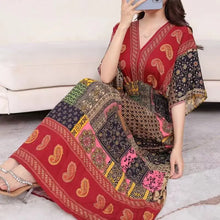 Load image into Gallery viewer, Elegant Sweet Bohemian Style V-neck Elastic Waist Loose Large Swing Flower Printed Girls Summer Dress for Woman 2023  Skirt