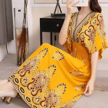 Load image into Gallery viewer, Elegant Sweet Bohemian Style V-neck Elastic Waist Loose Large Swing Flower Printed Girls Summer Dress for Woman 2023  Skirt