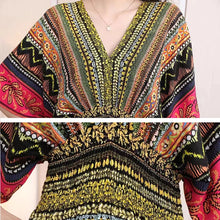 Load image into Gallery viewer, Elegant Sweet Bohemian Style V-neck Elastic Waist Loose Large Swing Flower Printed Girls Summer Dress for Woman 2023  Skirt