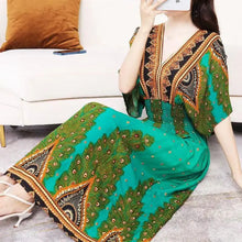 Load image into Gallery viewer, Elegant Sweet Bohemian Style V-neck Elastic Waist Loose Large Swing Flower Printed Girls Summer Dress for Woman 2023  Skirt