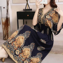Load image into Gallery viewer, Elegant Sweet Bohemian Style V-neck Elastic Waist Loose Large Swing Flower Printed Girls Summer Dress for Woman 2023  Skirt