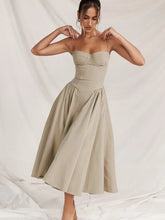 Load image into Gallery viewer, Elegant Women Solid Sling Long Pleated Dress Chic Sleeveless Backless A-line Dresses 2024 Summer Party Club Date Evening Robes