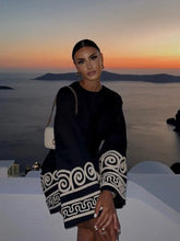 Load image into Gallery viewer, Fashion Embroidery Spliced Dress For Women Long Sleeve Crew Neck Lace Up Dresses 2023 Casual Loose Autumn Commute Streetwear