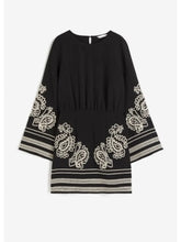 Load image into Gallery viewer, Fashion Embroidery Spliced Dress For Women Long Sleeve Crew Neck Lace Up Dresses 2023 Casual Loose Autumn Commute Streetwear