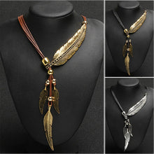 Load image into Gallery viewer, Fashion New Gold Color Boho Style Rope Chain Leaf Feather Pattern Pendant Ladies High Jewelry Choker Personality Necklace