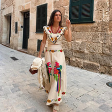 Load image into Gallery viewer, Fashion Print Crop Top Skirt Suits Women Chic Flying Sleeve Square Neck Sleeveless Set High Waisted Pleated Skirt 2024 Outfits