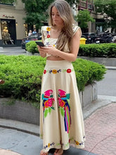 Load image into Gallery viewer, Fashion Print Crop Top Skirt Suits Women Chic Flying Sleeve Square Neck Sleeveless Set High Waisted Pleated Skirt 2024 Outfits