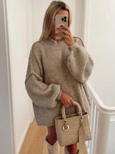 Load image into Gallery viewer, Fashion Round Neck Knitted Jumper For Women 2024 Autumn Long Lantern Sleeve Sweater Female Hight Street Warm Lady Chic Pullover