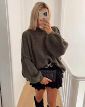 Load image into Gallery viewer, Fashion Round Neck Knitted Jumper For Women 2024 Autumn Long Lantern Sleeve Sweater Female Hight Street Warm Lady Chic Pullover