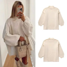 Load image into Gallery viewer, Fashion Round Neck Knitted Jumper For Women 2024 Autumn Long Lantern Sleeve Sweater Female Hight Street Warm Lady Chic Pullover