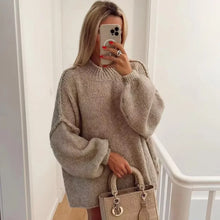 Load image into Gallery viewer, Fashion Round Neck Knitted Jumper For Women 2024 Autumn Long Lantern Sleeve Sweater Female Hight Street Warm Lady Chic Pullover