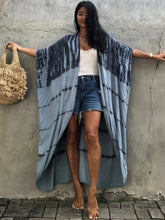 Load image into Gallery viewer, Fitshinling Summer Vintage Kimono Swimwear Halo Dyeing Beach Cover Up With Sashes Oversized Long Cardigan Holiday Sexy Covers