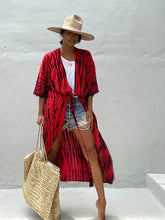 Load image into Gallery viewer, Fitshinling Summer Vintage Kimono Swimwear Halo Dyeing Beach Cover Up With Sashes Oversized Long Cardigan Holiday Sexy Covers