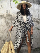 Load image into Gallery viewer, Fitshinling Summer Vintage Kimono Swimwear Halo Dyeing Beach Cover Up With Sashes Oversized Long Cardigan Holiday Sexy Covers