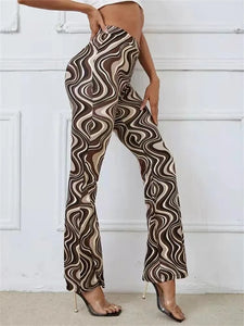 High Waisted Wide Leg Pants Women's Fashion Water Wave Print Leggings for Gym Jogging Casual Yoga Pants 2023 New Female Clothing