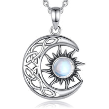 Load image into Gallery viewer, Huitan Aesthetic Sun and Moon Design Women's Pendant Necklace with Imitation Opal Stone Boho Style Beach Vocation Jewelry Gift