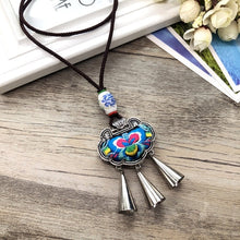 Load image into Gallery viewer, Retro Fashion Ethnic Embroidery Flower Necklace Tassel Pendant Sweater Chain