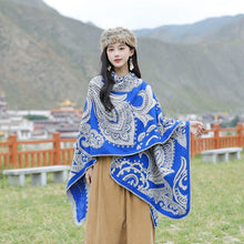 Load image into Gallery viewer, Tibetan Great Retro Totem Red Warm Outer Shawl Women's Scarf Autumn and Winter Cloak Big Cloak