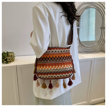 Load image into Gallery viewer, Small Fresh Ethnic Style Crossbody Bag for Women's New Fashion Versatile Wide Shoulder Strap Single Shoulder Bag Tassel Bucket Bag